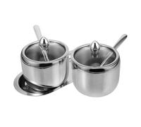 Acero Inoxidable Tarro de Condimentos Tapa de Cocina | Recipiente Vidrio Visible, Apertura Amplia y Diseño de Bandeja, para Salsas, Pastas y Especias