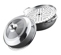Acero Inoxidable Vaporera de Alimentos de Doble Capa 28cm | Gran Capacidad, Tapa Curvada Alta, Apilable para Cocina de Vapor y Cocción Sincronizada, Color Plata