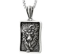 Acero Inoxidable Vintage León Textura Dog Tag Colgante Collar de Hombre, Color Plateado Viejo, Cadena de Trigo 60CM