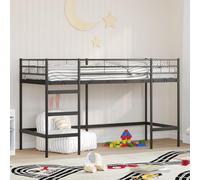 Acero resistente loft minimalista para interiores Negro 194 x 95 x 116 cm | Litera para niños Negro 90 x 190 cm Acero Estructura de cama alta minimalista con cabecero de pared para dormitorio pequeño