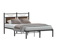 Acero resistente somier con cabecero y almacenamiento robles 196x126x91 5 | Estructura de cama sin colchón madera roble 120x190 cm base metálica con cabecero y espacio de almacenamiento