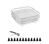 ACESOME - 3 rejillas de acero inoxidable para freidora de aire caliente, bandeja de rejilla para airfryer, cestas universales para cestas de airfryer, apilables (1 clip, cuadrado: 20,7 cm x 9,5 cm)