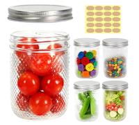 Acetiti Mason Jars 500 ml/17 oz, Pack de 5 Tarros de Cristal con Tapas y etiquetas Tarros de Conserva de Vidrio para Avena nocturna, especias, Mermelada, Miel, Casera (500ml-Diamante)
