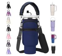 AceTreker Stanley - Bolsa de neopreno con asa de paracaídas y tapa de popote, bolsa térmica de neopreno con bolsillo para teléfono para caminar, conducir, trabajo, color azul marino