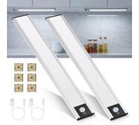 aceyoon Luces de cocina para debajo del gabinete, sensor de movimiento, 30 cm, 3 temperaturas de color, recargables, inalámbricas, regulables, luces nocturnas, luz LED magnética para armario, para
