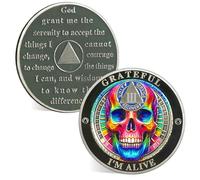 ACGZQY Chip de sobriedad de 3 años - Grateful I Am Alive Skull AA Moneda y medallones - Ficha de recuperación de moneda de sobriedad de afirmación con oración de serenidad - Celebra la vida limpia AA