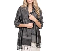 Achillea Bufanda de dos tonos de jacquard de cachemira pashmina, Gris oscuro, 72"L x 28"W