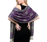 Achillea Bufanda reversible para festival Pashmina Rave, Turquesa morada, 28"W x 76"L
