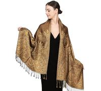 Achillea Bufanda reversible suave y sedosa con flecos, Big Paisley Golden Brown, Talla única