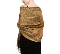 Achillea - Bufanda reversible tipo pashmina de cachemira, chal para vestidos de noche, bufandas indias exóticas para todas las estaciones, bronce, 28"W x 76"L