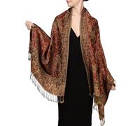 Achillea - Bufanda reversible tipo pashmina de cachemira, chal para vestidos de noche, bufandas indias exóticas para todas las estaciones, Rojo (Rust Red), 28"W x 76"L