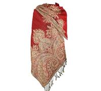 Achillea - Bufanda reversible tipo pashmina de cachemira, chal para vestidos de noche, bufandas indias exóticas para todas las estaciones, Rojo -, 28"W x 76"L