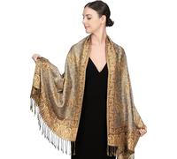 Achillea - Bufanda reversible tipo pashmina de cachemira, chal para vestidos de noche, bufandas indias exóticas para todas las estaciones, gris/bronce , 28"W x 76"L