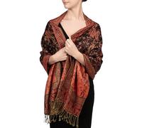 Achillea - Bufanda reversible tipo pashmina de cachemira, chal para vestidos de noche, bufandas indias exóticas para todas las estaciones, negro rojo