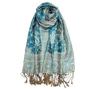 Achillea - Bufanda reversible tipo pashmina de cachemira, chal para vestidos de noche, bufandas indias exóticas para todas las estaciones, Verde Azulado 2, 28"W x 76"L