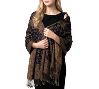 Achillea - Bufanda reversible tipo pashmina de cachemira, chal para vestidos de noche, bufandas indias exóticas para todas las estaciones, Azul Acero, 28"W x 76"L