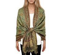 Achillea - Bufanda reversible tipo pashmina de cachemira, chal para vestidos de noche, bufandas indias exóticas para todas las estaciones, Verde salvia, 28"W x 76"L