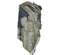 Achillea Lujosa bufanda de doble capa jacquard grande de cachemira pashmina, Gris Carbón, 80" X 28'