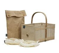 achilles Caja con asa, cesta de la compra con sistema de plegado Cleverm, cesta plegable con asa de aluminio, shopper, 40 x 24 x 20 cm naturaleza, beige