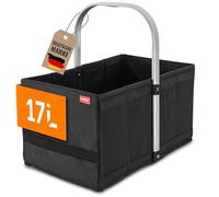 achilles Cesta de la compra plegable, cesta de transporte con asa de aluminio, cesta de picnic, caja cesta, 40x24x20 cm Negro