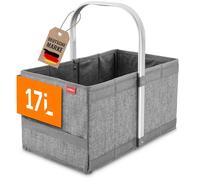achilles Cesta de la compra plegable, cesta de transporte con asa de aluminio, cesta de picnic, caja cesta, 40x24x20 cm Gris