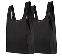 achilles Juego de 2 bolsas de la compra, bolsas de transporte estables, reutilizables, plegables, de poliéster 100%, ligeras como una pluma y que ocupan poco espacio Negro 38x46x11cm