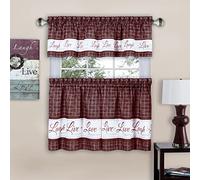 Achim Home Decor - Juego de cortinas para ventana de 58 pulgadas de ancho, 36 pulgadas de largo, vivo, amor, risa (borgoña), cortinas filtrantes de luz para cocina, dormitorio, sala de estar y comedor