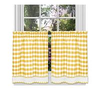 Achim Home Furnishings Buffalo - Par de Cortinas para Ventana a Cuadros, 58 x 24 Pulgadas, Amarillo y Blanco, Mezcla de poliéster, Amarillo, 58 x 24 Pulgadas