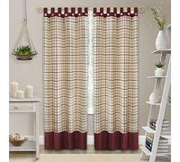 ACHIM Home Furnishings Button Tab Top Panel Tattersall Window Curtain, 150 x 200 cm, Color Burdeos