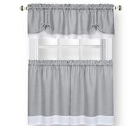 Achim Soft Window Tier & Valance Set Juego de Cenefa y Nivel de Ventana Suave, Poliéster, Gris/Blanco, 58 x 24/58 x 14