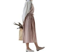 Achsoo Mujer Algodón Lino Delantales Color Sólido Estilo Japones Vendaje Cruzado Delantal con Bolsillo Literatura Arte Tienda Flores Ropa por Mujeres Hombres Cocinando Cocina (Rosado-A)