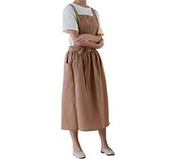 Achsoo Mujer Delantales con 2 Bolsillos Algodón Estilo Japonés Baberos Suave Color Sólido Chef Delantal para Cocina Barbacoa Cocinar Hornear Jardinería Restaurante Floristería(Marrón)