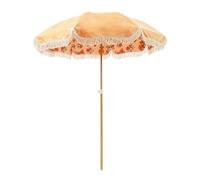 ACHZYFT Sombrilla De Playa Portátil Redonda Boho 200cm Con Estampado Floral Y Flecos - Protección UV UPF 50+, Sombrilla De Jardín Inclinable, Resistente Al Viento Para Piscina Y Jardín
