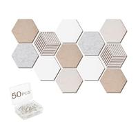 Acidea 12 tableros hexagonales de corcho para paredes, autoadhesivos, tablones de anuncios, azulejos de corcho de fieltro con 50 chinchetas, tableros de pines para oficina, escuela, hogar, decoración
