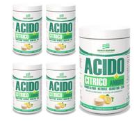 Ácido cítrico ANIDRO 100% E330 natural multifunción, detergente para suelos, limpieza cal lavadora, abrillantador descalcificante, alimentario, paquete de 5 botes de 1 kg