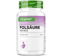 Ácido fólico 400µg - 365 comprimidos en un práctico envase para 12 meses - Vitamina B9 para la fertilidad y el embarazo - Altamente dosificada - Alta biodisponibilidad - Vegana