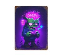 ACIFHGUE Póster de metal con diseño de zombi con cerebro brillante, decoración moderna de bar, 40 x 30 cm