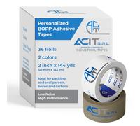 ACIT Cinta adhesiva personalizada, cinta de embalaje para paquetes y cajas de mudanzas, cinta adhesiva personalizada con logotipo, 36 rollos, 1, 2 o 3 colores, 132 m (2 COLORES)