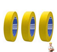 ACIT Cinta de papel amarillo, 3 rollos de cinta de papel para pintor Fluo - UV, cinta de enmascaramiento amarilla resistente a altas temperaturas y UV (hasta 120°C), cinta de masking (25mm x 50mt)