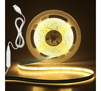 Aclorol Tira de Luz LED COB USB 4M Blanco Cálido 3000K Regulable 320LEDs/M Sin Puntos Flexible Cinta de 8mm de Ancho con Autoadhesivo Corta y Pega para Retroiluminación de TV, Armario, Cajonera