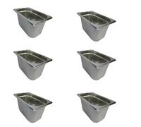 AcMax Gastronorm GN 1/4 - Lote de 6 recipientes para gastronomía, acero inoxidable, 4,0 litros, profundidad de 150 mm