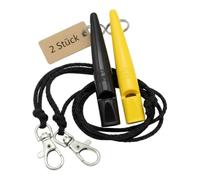 ACME Silbato para perros n.º 211,5 con banda de silbato, en paquete doble, 2 silbatos con 2 cintas, ideal para la devolución de llamada - ruidoso y de largo alcance (negro + amarillo)