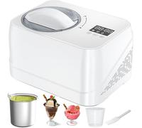 Acmeenjoy Heladera con Compresor, Maquina de Hacer Helados Doméstico Sin Precongelación 1L, Heladera Eléctrica con Cubo de Aluminio Extraíble/Receta/Espátula/Medidor, Blanco