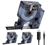 Acmerota 45021 Reemplazo de cinta de etiquetas para Dymo D1 Etiqueta blanca sobre negra 12mm x 7m 45013 A45013 S0720530 Cinta para Dymo LabelManager 100 150 160 250 280 210D 360D 260P 420P 450D 500TS