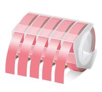 Acmerota 5 Unidades Cinta Autoadhesiva de Estampado Rosa Compatible para DYMO Cinta de Etiquetas Omega, Impresión Blanca en Rollos de 9 mm x 3 m Cinta de Etiquetas en Relieve para Dymo Omega S0717930