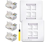 Acmerota CAT5e Placa frontal Ethernet con conector CAT5e de 4 puertos, placa de pared con conector RJ45, toma de pared Ethernet, conexión en red, con módulo de red sin herramientas