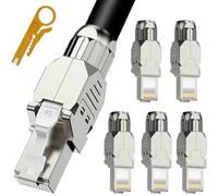 Acmerota Conector RJ45 CAT6A sin herramientas, enchufe RJ45 sin herramientas, enchufe de red CAT6A, enchufe modular Cat6A blindado chapado en oro, extremos de cable Ethernet Cat6A reutilizables para