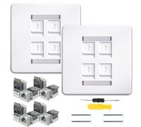 Acmerota Enchufe de red para empotrar CAT6, enchufe Ethernet LAN, caja de conexiones, caja de datos de 4 puertos RJ45, Cat6 universal + 4 módulos Keystone RJ45 sin herramientas