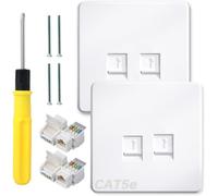 Acmerota Enchufe RJ45 CAT5 Ethernet Enchufe de Pared RJ45 Doble Salida de Datos, Placa Frontal de Doble Puerto para Red CAT5 con Módulo de Cableado sin Herramientas