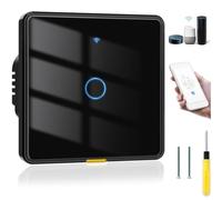 Acmerota Interruptor de luz de pared inteligente negro de 1 Gang, interruptor táctil inteligente, control remoto sin interruptor de Internet Método de cableado universal (sin neutro + tener neutro)